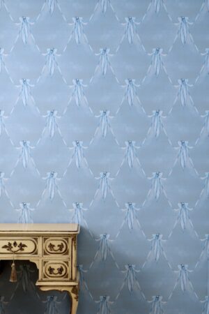 AHD X Rachel Bakewell – Blue Bow Wallpaper Sample All Products Anna Hayman Designs