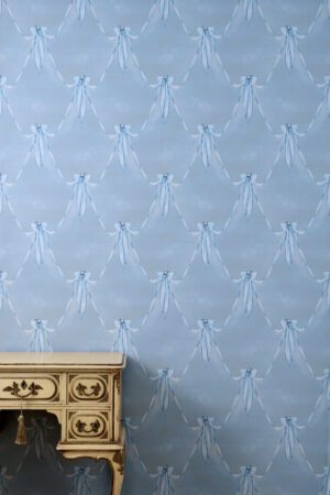 AHD X Rachel Bakewell – Blue Bow Wallpaper All Products Anna Hayman Designs